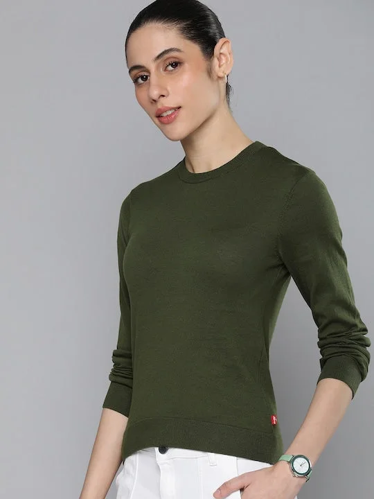 Women's Solid Round Neck Sweater Boxy Sweater Fitted Sweater A-Line