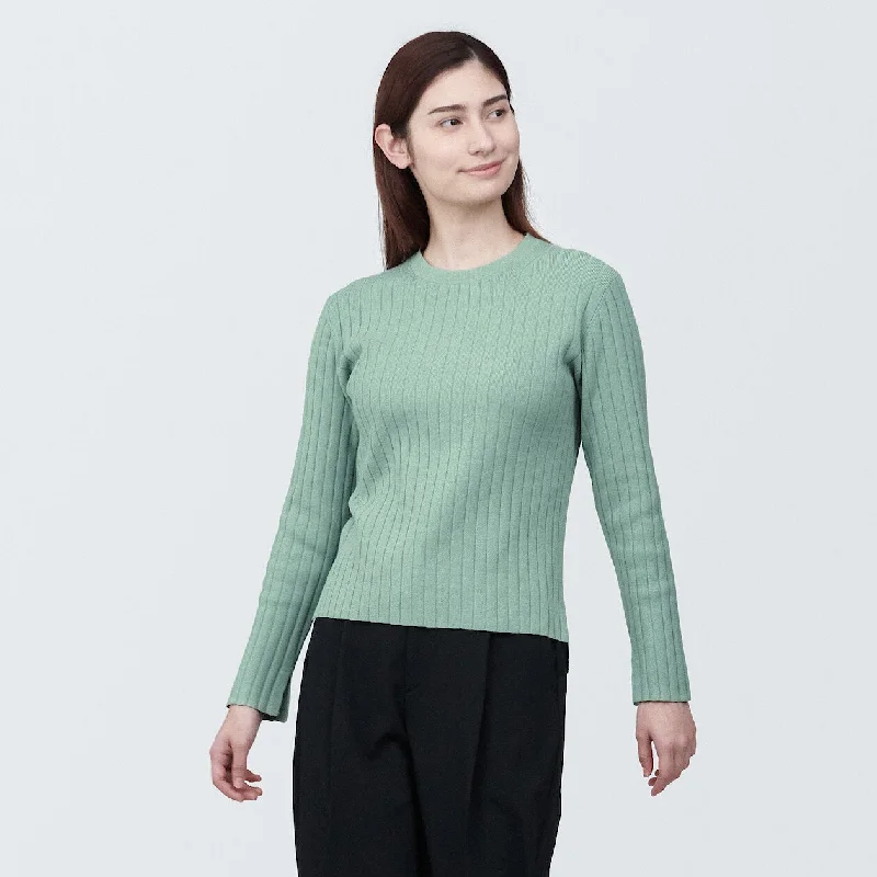 Ribbed Crewneck Sweater Iron Safe Non-Iron Wrinkle Free