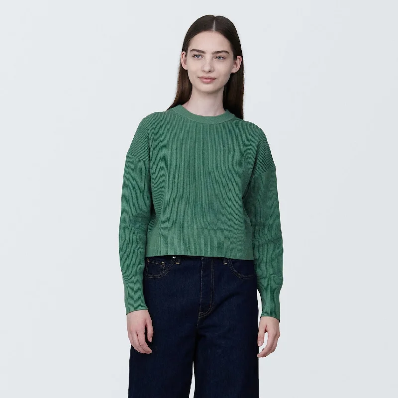 Milano Ribbed Crewneck Short Sweater Front Pockets Side Pockets Patch Pockets