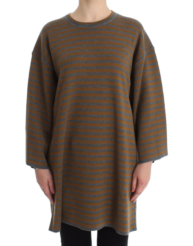 Yellow & Gray Striped Oversized Sweater Cashmere Blend Cotton Blend Poly Blend