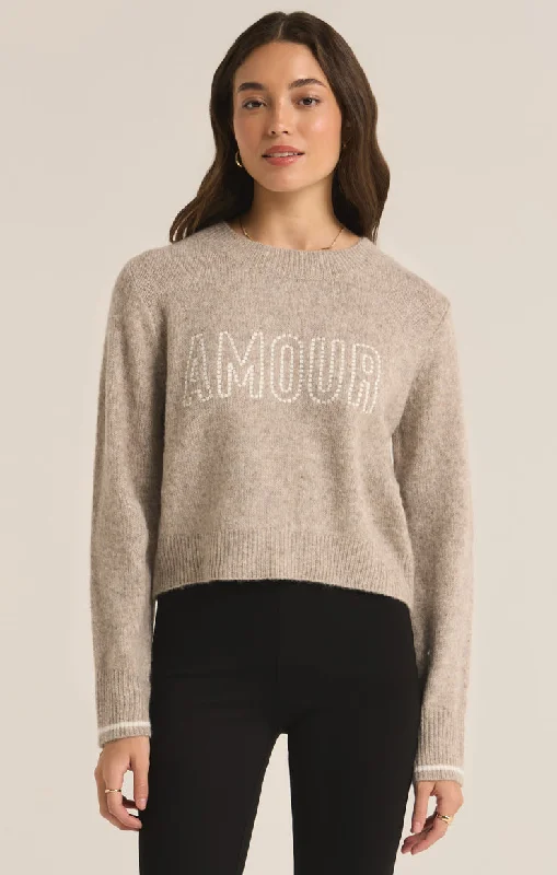 Z-Supply Amour Milan Sweater - HEATHER TAUPE Elasticated Padded Insulated