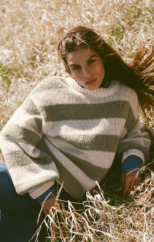 Z-Supply Anders Stripe Crew Neck Sweater - WILLOW Open Front Closed Front Wrap Front