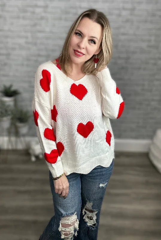 All My Love Heart Sweaters - Ivory or Pink