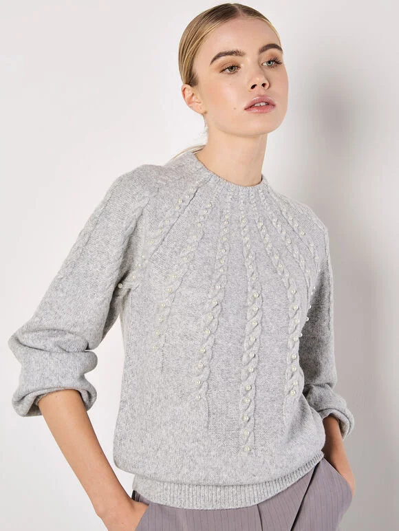 Apricot Graduated Line Pearl Sweater