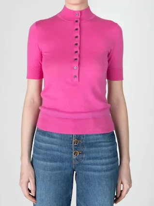 Derek Lam 10 Crosby - Violette Button Up Mock Neck Sweater in Macron