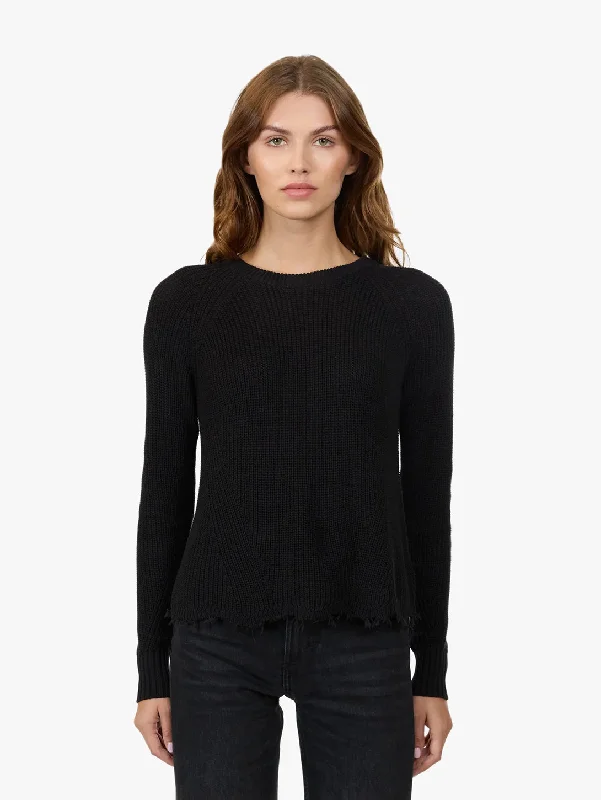 Distressed Scallop Shaker Sweater - Black