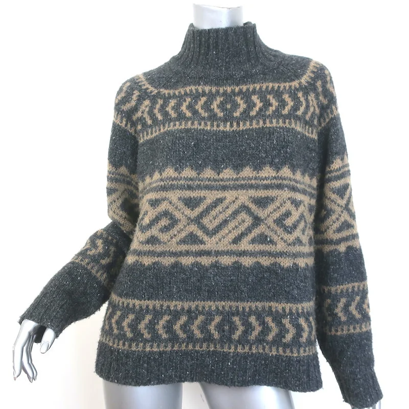 Hartford Fair Isle Turtleneck Sweater Dark Gray/Beige Alpaca-Blend Size 3