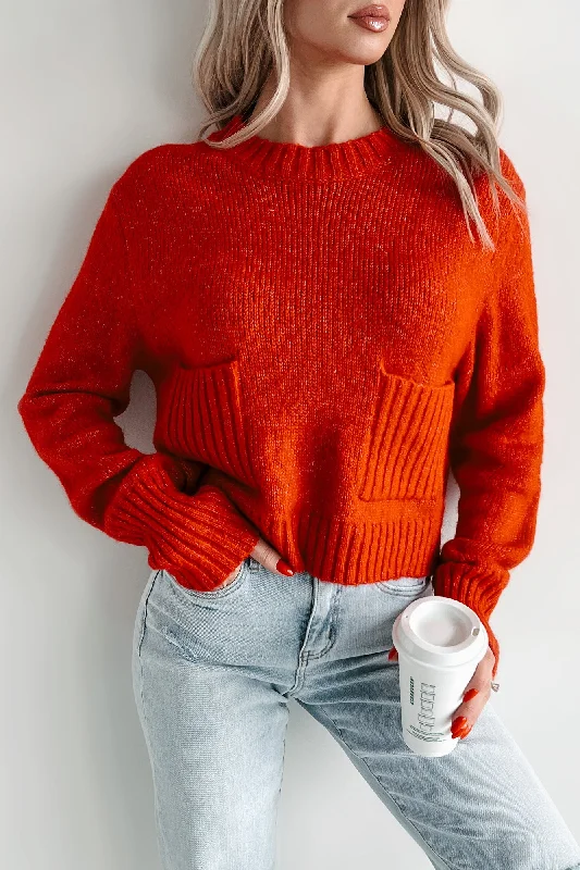 Learning My Worth Pocket Detailed Sweater (Red)