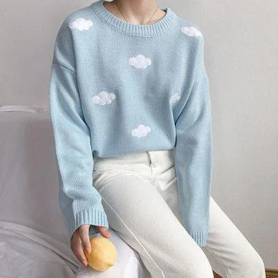 Loose Cloud Sweater for Women  Soft Cozy Relaxed Fit Winter Knitwear Plaid Sweater Polka Dot Checkered