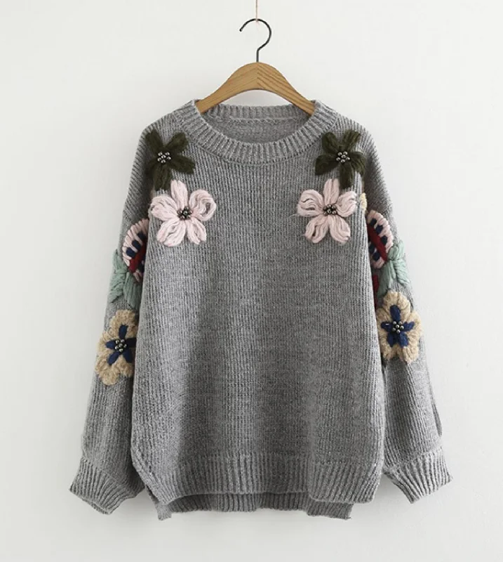 Lovely flowers long sleeve sweater  044 Fleece Sweater Nylon Polyester