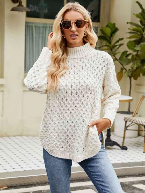 Chic and Stylish: Slit Mock Neck Sweater for Women