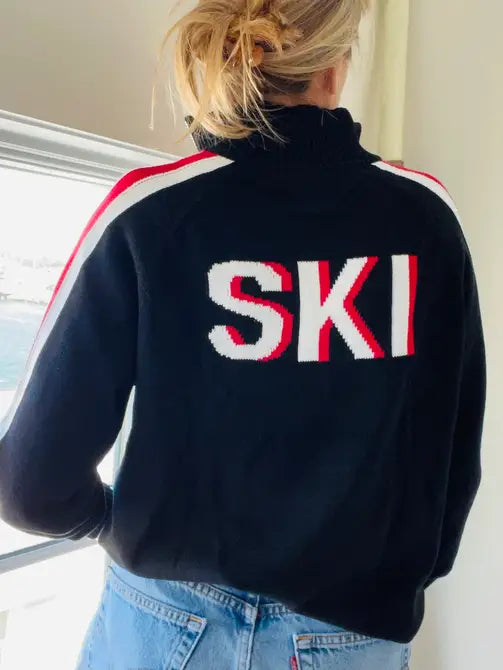 SKI 1/2 Zip 100% Cotton Sweater in BLACK