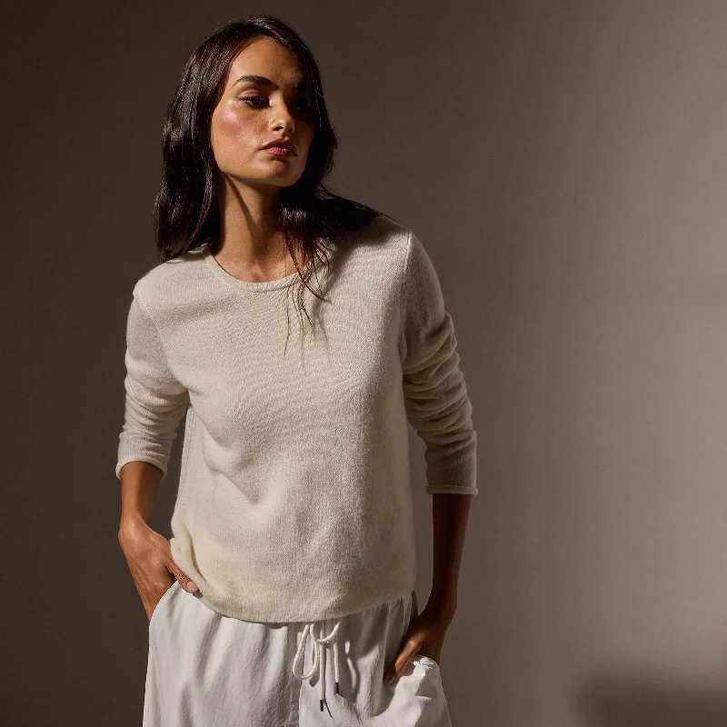 Soft Featherweight Cashmere Crew Neck Sweater - Oyster