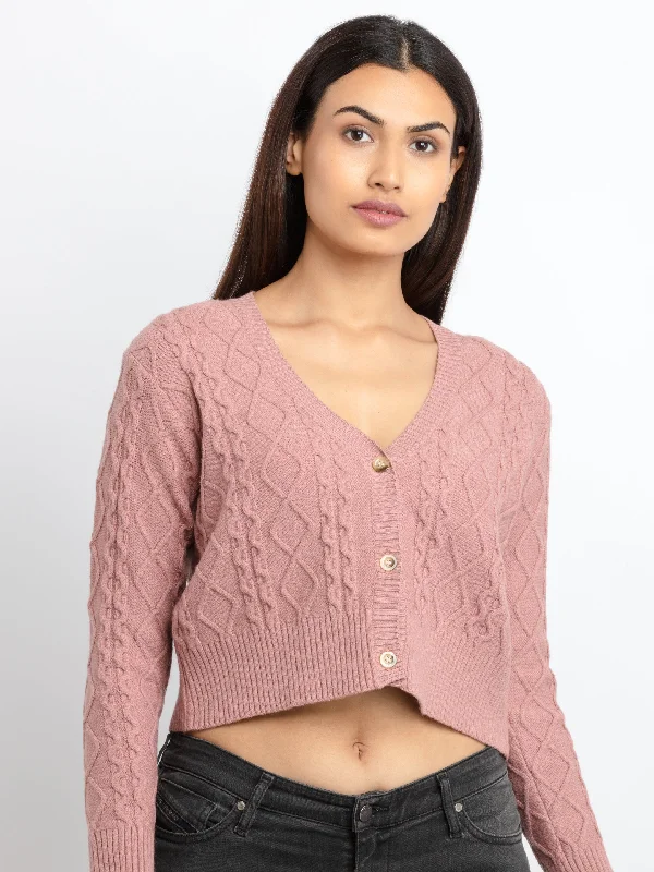 Womens Cable Knit V-Neck Sweater