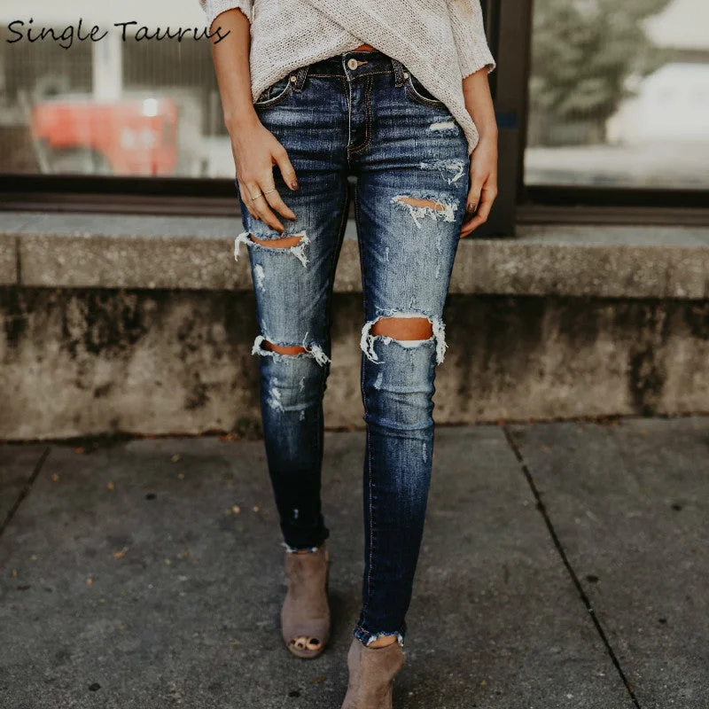 2019 Spring Fashion Bleached Ripped Jeans Women Cotton Denim Slim Elasticity Skinny Pants Moustache Effect Vintage Jeans Femme Comfortable Stretch Denim Jeans 2019 Spring Fashion Bleached Ripped Jeans Women Cotton Denim Slim Elasticity Skinny Pants Moustache Effect Vintage Jeans Femme Comfortable Stretch Denim Jeans