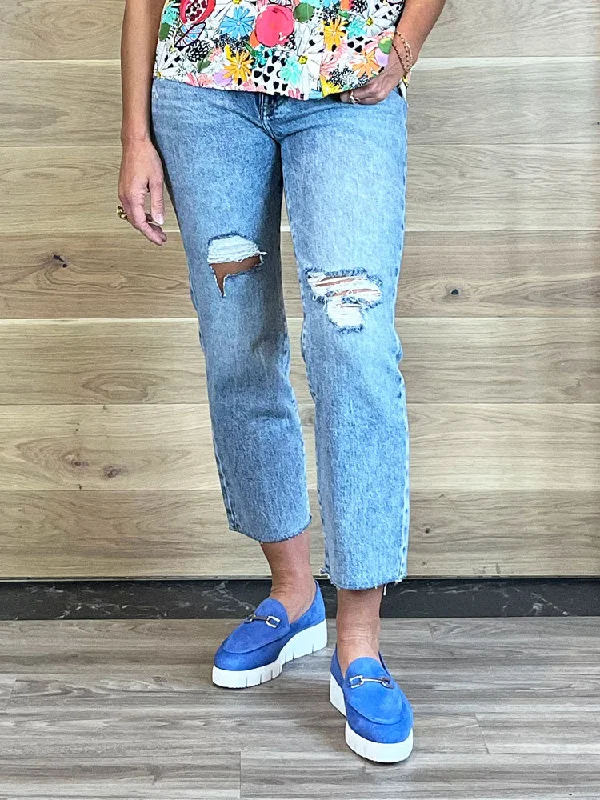 7 For All Mankind Logan Stovepipe Frayed Hem Jeans Surfer Casual High-Waisted Bootcut Jeans