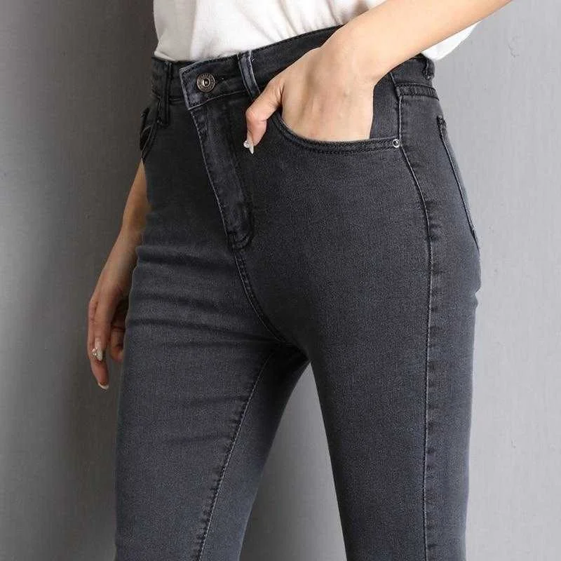 Mom Jeans Blue Gray Black Woman High Elastic Plus Size 40 Stylish Slim Fit Denim