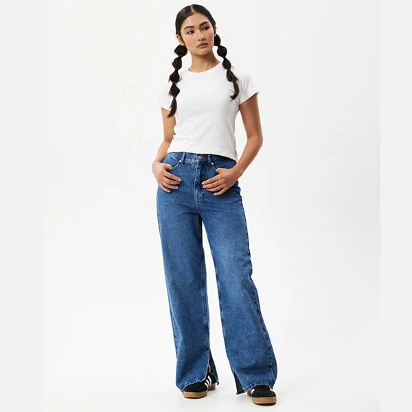 Afends Bella Hemp Baggy Jeans - Authentic Blue Fashionable Distressed Jeans