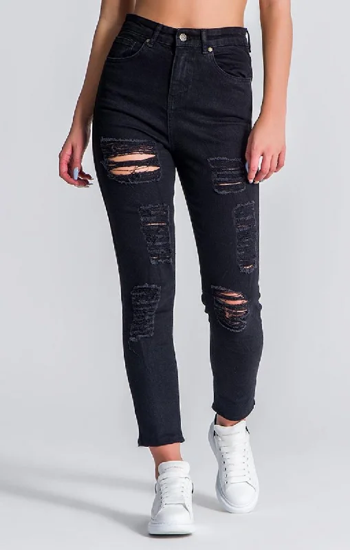 Black Burlesque Mom Jeans Cozy Relaxed Fit Jeans