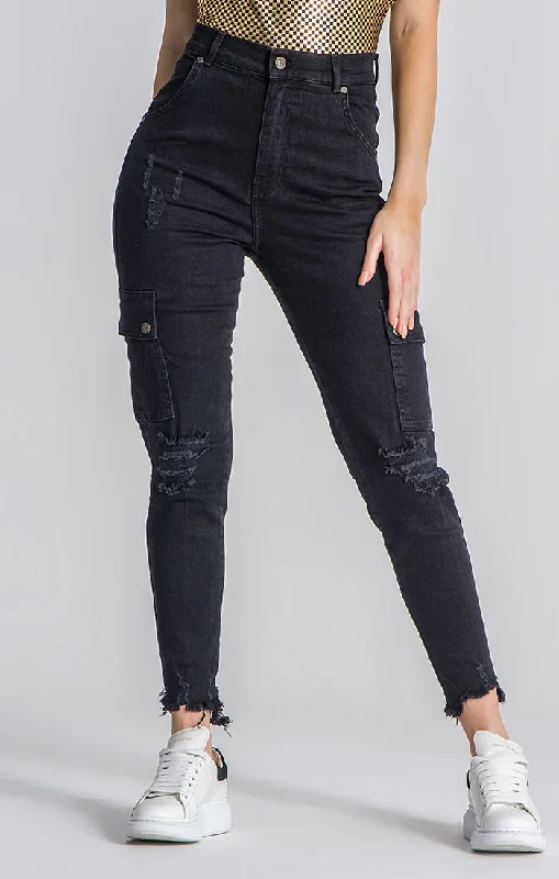 Black Core Cargo Jeans Elegant Dark-Wash Bootcut Jeans