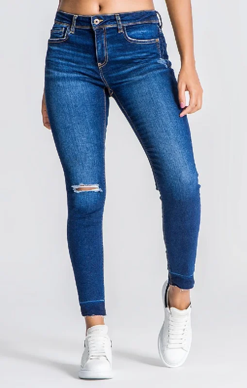 Blue Jeans With Ripped Hem Cozy Relaxed Fit Jeans