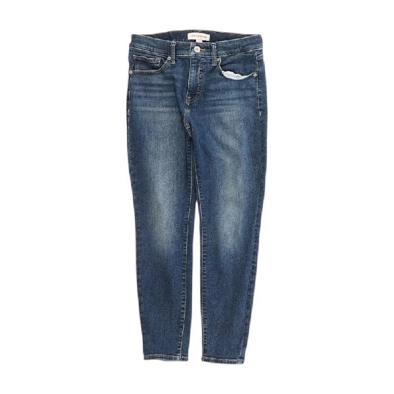 Blue Solid Capri Slim Leg Jeans Comfortable Folded Hem Jeans