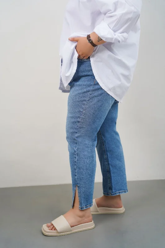 CURVE SLIM CROPPED JEANS Chic Double Waistband Jeans