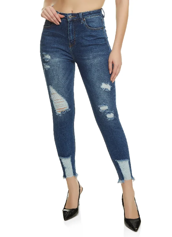 WAX Distressed Frayed Hem Skinny Jeans Trendy Flared Leg Jeans