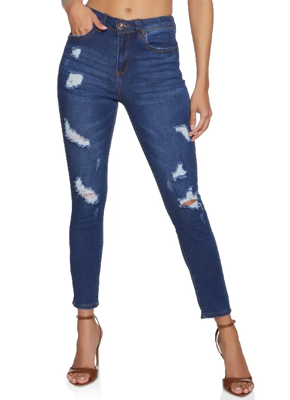 WAX Mid Rise Distressed Jeans Cozy Wide-Legged Jeans