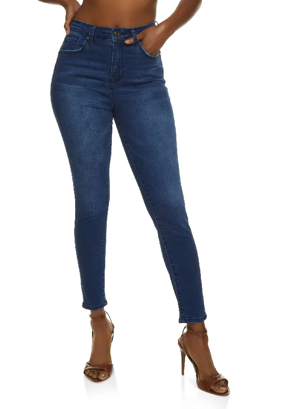 WAX Solid High Waisted Skinny Jeans Comfortable Straight-Legged Denim