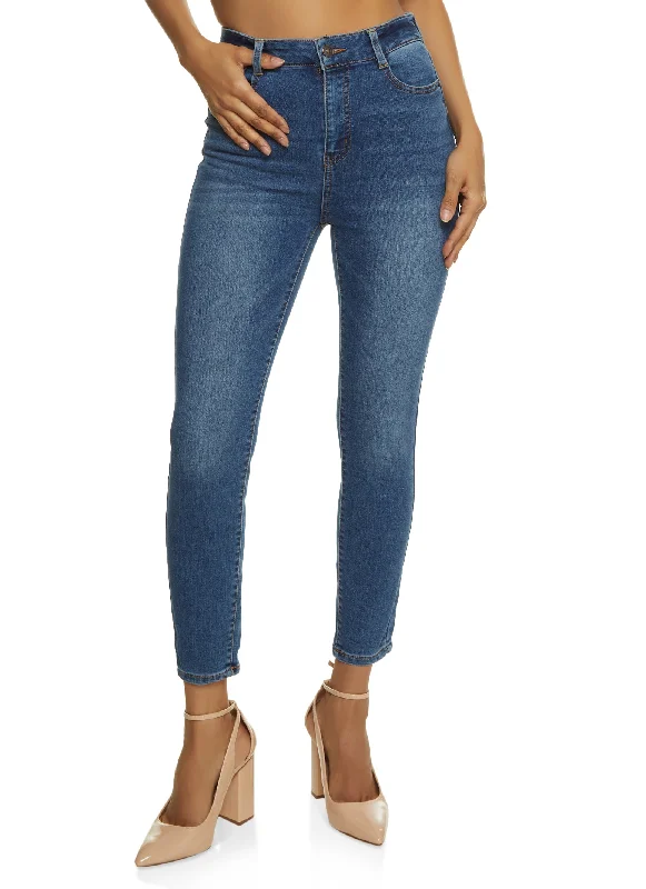 WAX Whiskered High Waist Skinny Ankle Jeans Classic Button Fly Jeans