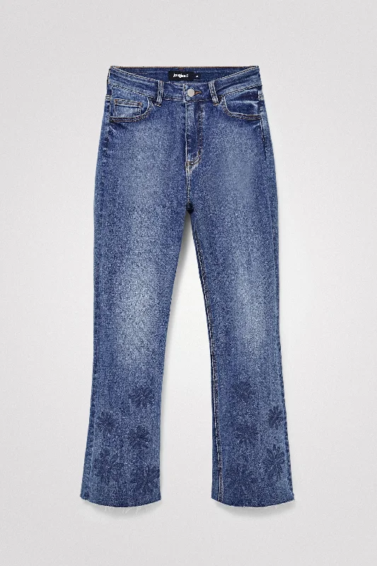 Desigual Flared Cropped Jeans Fashionable Raw Hemmed Jeans