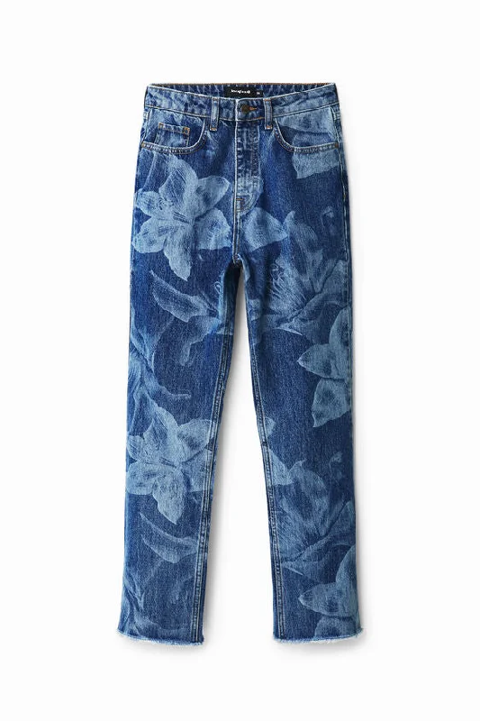 Desigual Straight Cropped Patterned Jeans Fashionable Button-Front Jeans