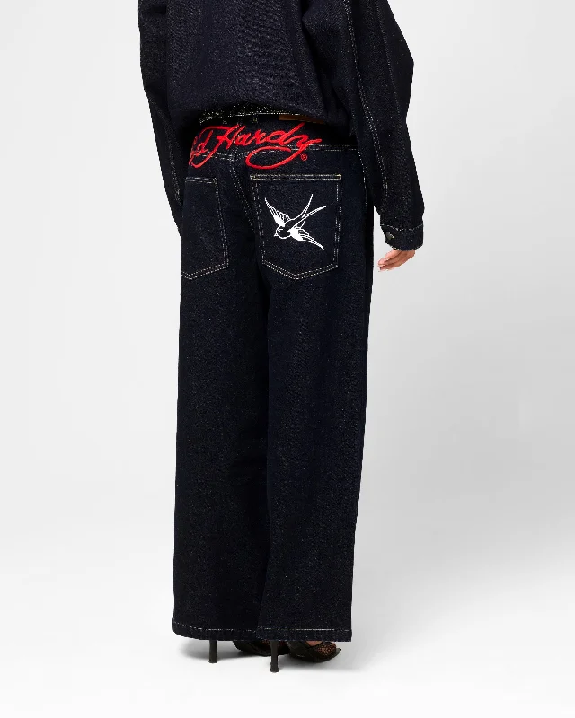 Ed Hardy Wide Leg Jeans Indigo Denim Elegant Wide-Leg Jeans
