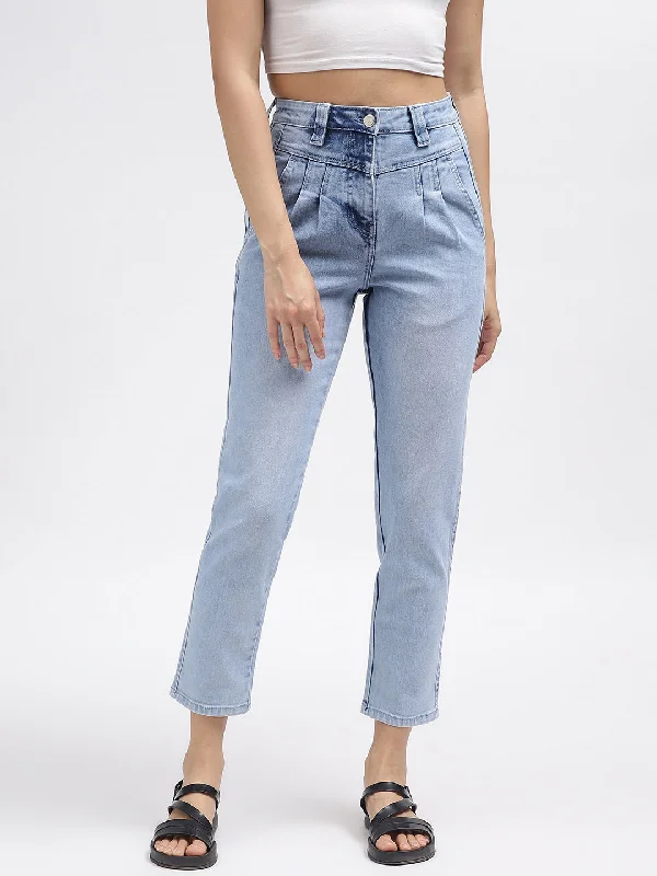 Elle Women Blue Solid Slim Straight Fit Jeans Elegant Dark-Wash Bootcut Jeans