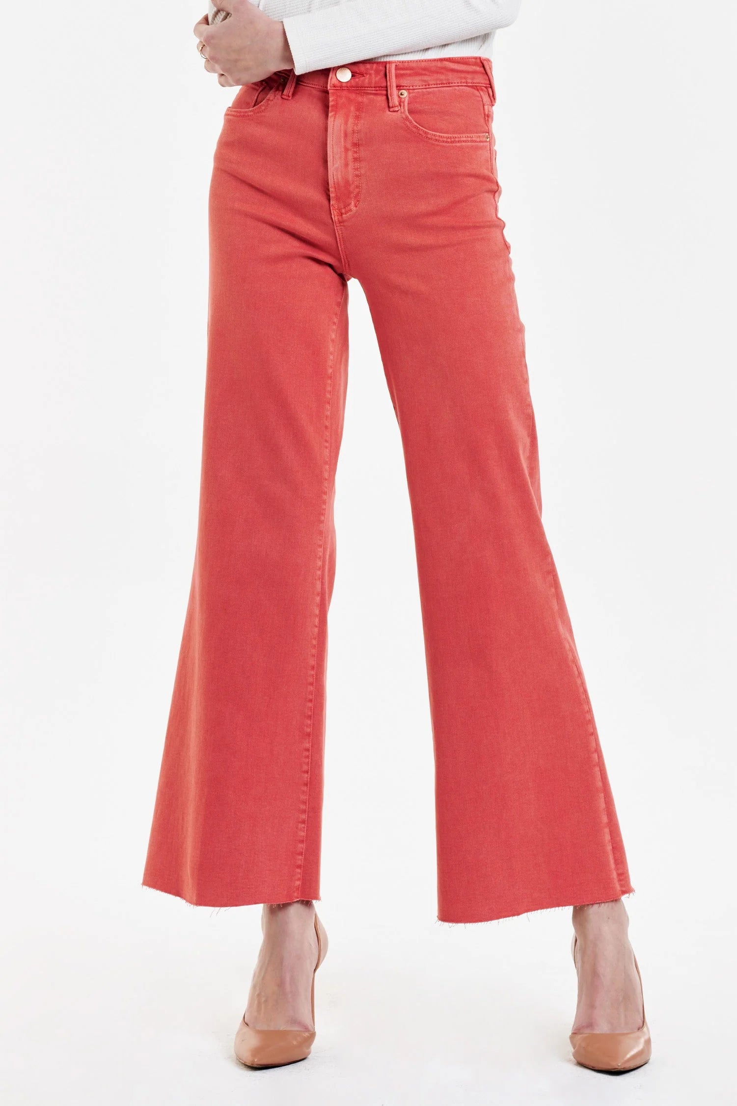 FIONA SUPER HIGH RISE WIDE LEG JEANS PERSIMMON Stylish Shredded Denim Jeans