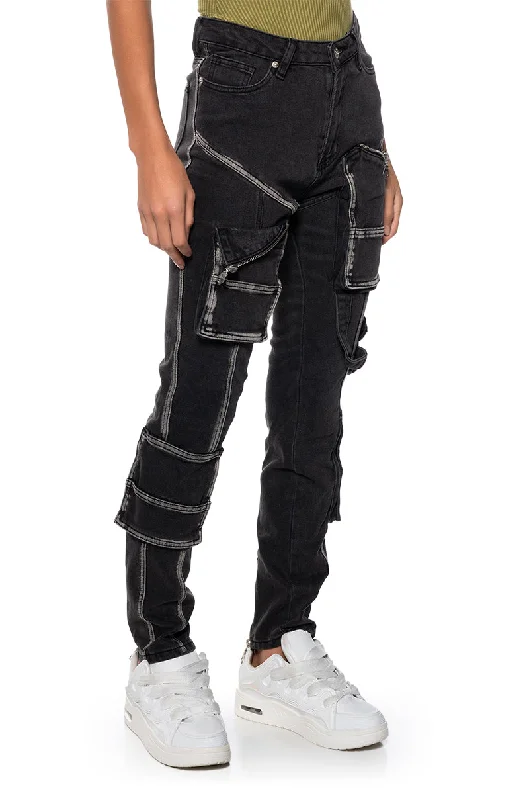 GEAR UP SKINNY CARGO JEANS Comfortable Low-Rise Jeans