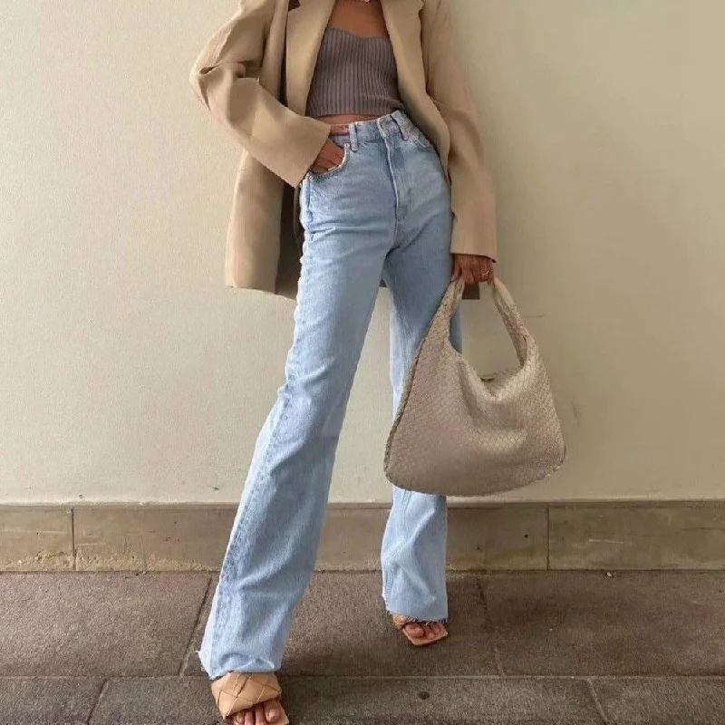 Harbor High Waist Jeans Chic Rolled Cuff Denim Jeans