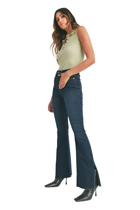 Just Jeans USA HIGH RISE OUTER SLIT FLARE JEANS Classic Black Denim Jeans