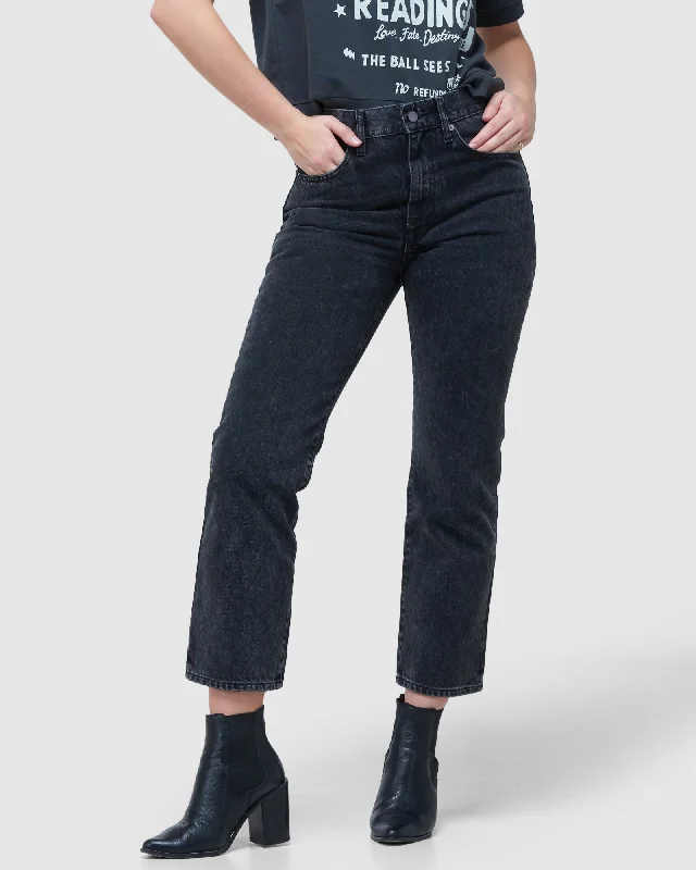High Rise Straight Jeans | Wolcott Black Stone Comfortable Zip-Fly Denim Jeans