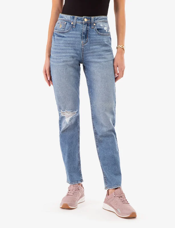 HIGH RISE VINTAGE STRAIGHT JEANS Chic Rolled Cuff Denim Jeans