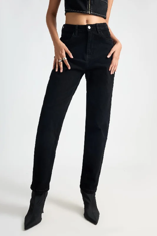 High Waisted Midnight Black Mom Jeans Casual Distressed Denim Jeans