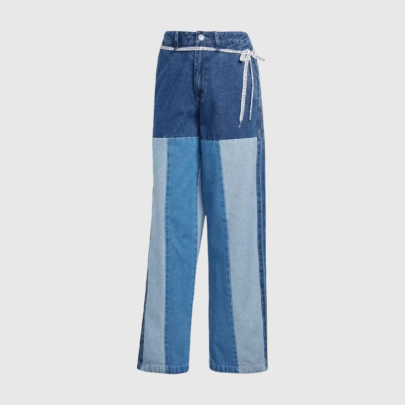 ADIDAS x Kseniaschnaider Patchwork Straight Leg Jeans Cozy Relaxed Fit Jeans