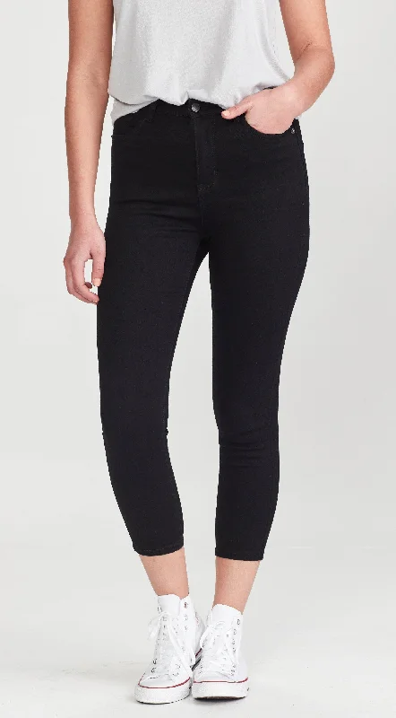 Junkfood Jeans Bowie “Short stuff” Black Trendy Button-Up High-Waist Jeans