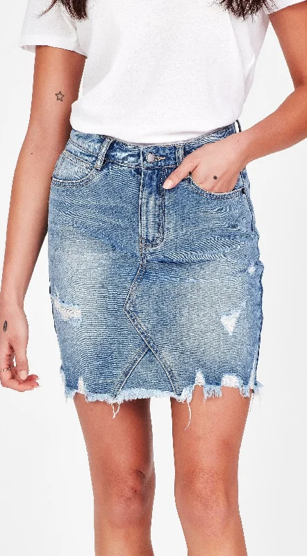 Junkfood Jeans | Ivy Blue Skirt | Blue Elegant Tapered Leg Denim