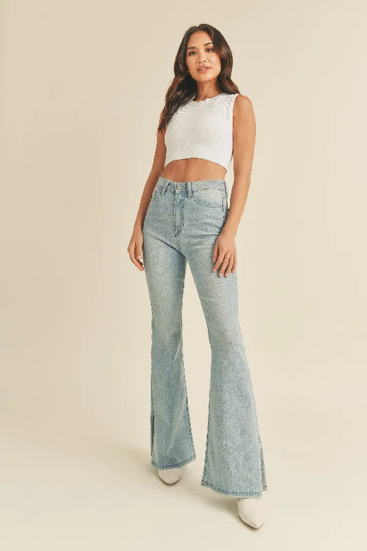 Just Black Slit Flare Jeans Elegant Tapered Leg Denim