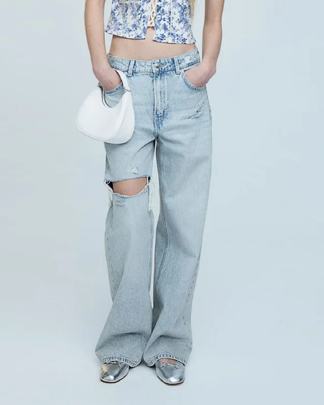 KNEE RUGGED STRAIGHT FIT JEANS Fashionable Cropped Denim Jeans