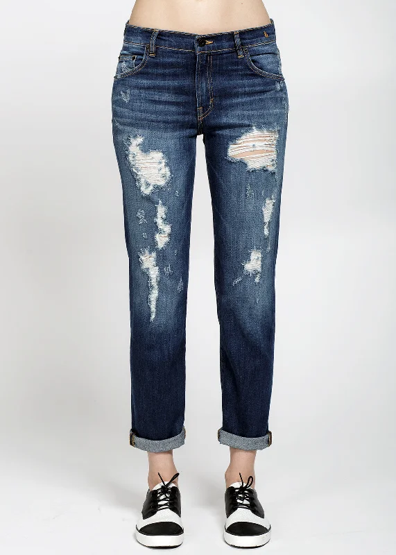 Konus Women's Distressed Jeans In Dark Blue Casual Straight-Leg Jeans