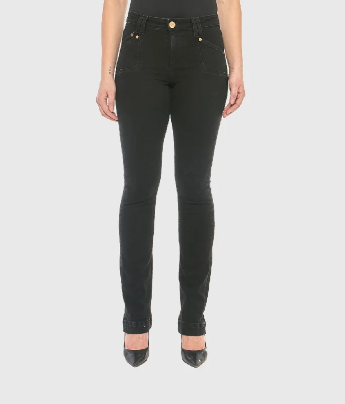 KRISTINE-RBLK Mid-Rise Straight Jeans Fashionable Slim Fit Jeans