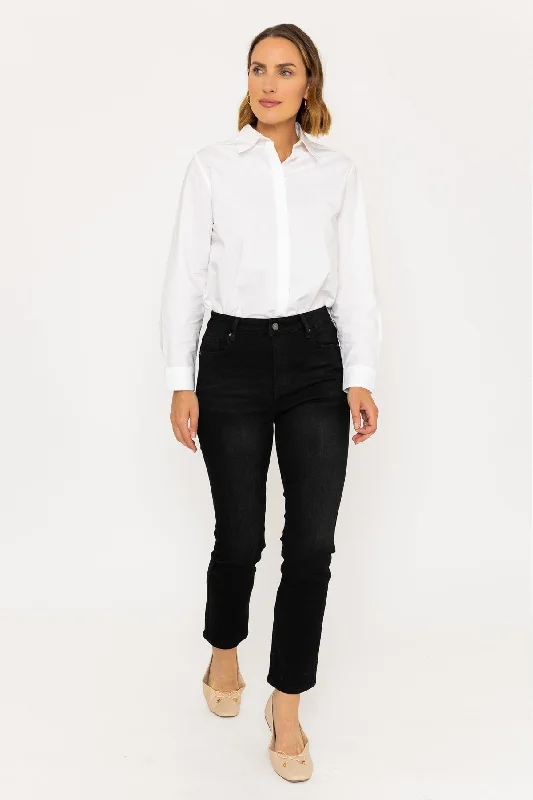 Lana Straight Leg Jeans in Charcoal Comfortable Full-Length Denim Jeans